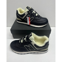 New Balance 574 Leather Black White зимние