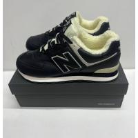 New Balance 574 Leather Black White зимние