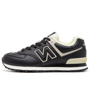 New Balance 574 Leather Black White зимние