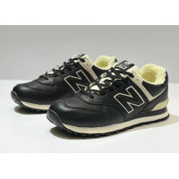 New Balance 574 Leather Black White зимние