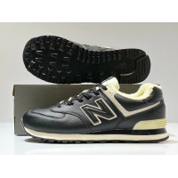 New Balance 574 Leather Black White зимние