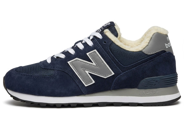 New Balance 574 Blue замшевые с мехом