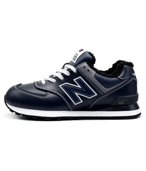New Balance 574 Leather Dark Blue зимние