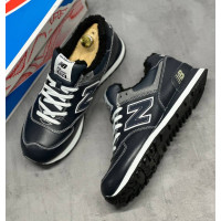 New Balance 574 Leather Dark Blue зимние