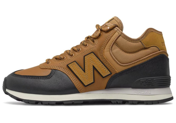 New Balance 574 Mid Brown Black Leather с мехом