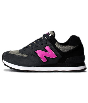 Кроссовки New Balance женские 574 без сетки Black (Pink)