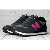 Кроссовки New Balance женские 574 без сетки Black (Pink)