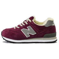 Кроссовки New Balance 574 замшевые бордовые с серым 