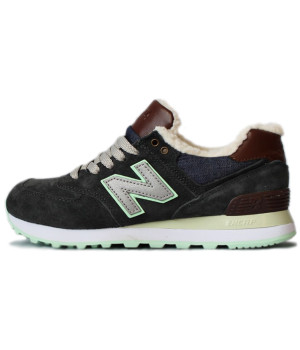 Кроссовки New Balance 574 Grey Brown Mint с мехом