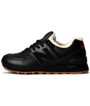 Кроссовки New Balance 574 Leater Black Red зимние