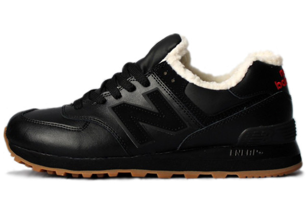 Кроссовки New Balance 574 Leater Black Red зимние