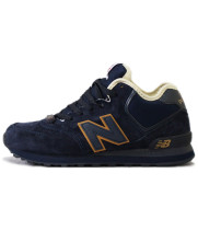 Зимние New Balance 574 Mid замшевые синие с оранжевым