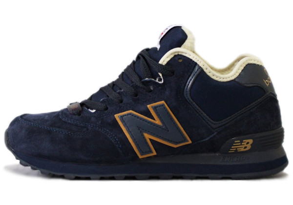 Зимние New Balance High замшевые синие с оранжевым