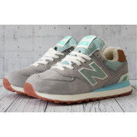 Кроссовки New Balance 574 серо-голубые зимние с мехом