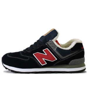 New Balance кроссовки зимние 574 синие с красным