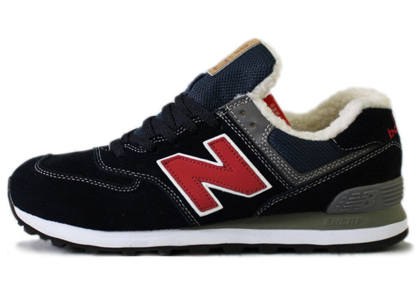 New Balance кроссовки зимние 574 синие с красным