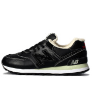 New Balance 574 Leather Black White Grey зимние