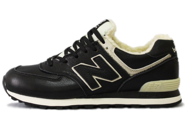 New Balance 574 Leather Black White зимние