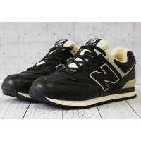 New Balance 574 Leather Black White зимние