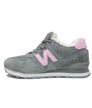 New Balance кроссовки зимние серые с розовым