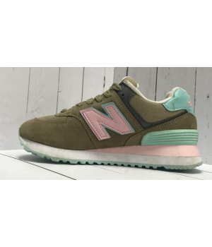 New Balance женские кроссовки 574 зеленые с розовым