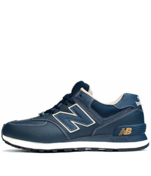 Кроссовки 574 New Balance (Нью Баланс) мужские кожаные синие 