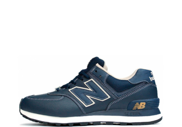 Кроссовки 574 New Balance (Нью Баланс) мужские кожаные синие 