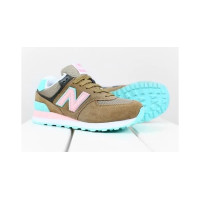 Кроссовки New Balance 574 хаки с бирюзовым и розовым 